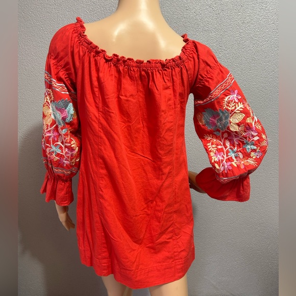 Free People Fleur Du Jour Red Embroidered Mini Dress size xs - Picture 8 of 11